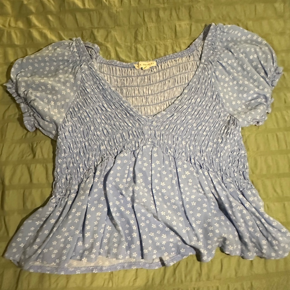PACSUN LA hearts cropped top light blue patterned size medium worn once